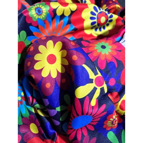 Vintage-Inspired Disco Flared Pants With Multicolor Floral Print Size S Boho Hip - Picture 11 of 11